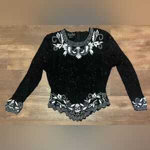 Elegant Black and White Embroidered Women's Top